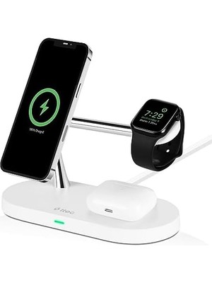 Storemax Aircharger Quattro M Magsafe Uyumlu +Applewatch+Airpods LED Li Kablosuz Hızlı Şarj Standı Beyaz