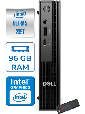 Dell Pc Pro Mıcro QCM1250 Intel® Ultra 5 235T 96GB Ddr5 2tb SSD Intel® Graphics Freedos Mini Masaüstü Bilgisayar BTO106F34+ZETTAUSBBELLEK