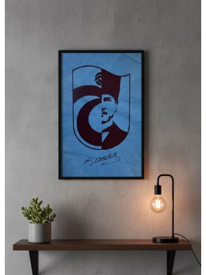 Atatürk Imzalı Trabzonspor Temalı Siyah Çerçeveli Dekoratif Duvar Tablosu