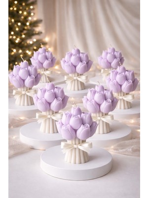 Glowa Düğün &nişan & Söz&baby Shower&kına Için El Yapımı Lila Lale Mum Buketi – 10’lu Set