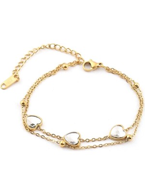 Pazarois Kalp Figürlü Altın Renkli Çelik Bileklik