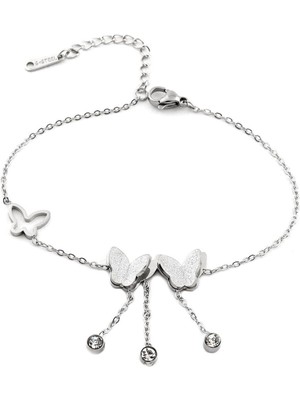 Pazarois Kelebek Figürlü Gümüş Renkli Çelik Bileklik