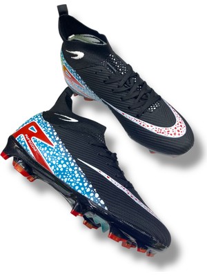 Laliga 610 Süperfly Özel Taban Çoraplı Krampon Siyah Kırmızı Desenli