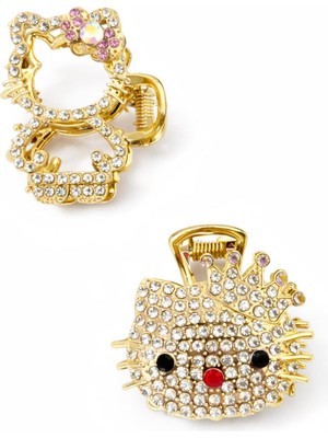 New Obsessions Kitty ve Teddy Figürlü Kristal Taşlı Mandal Saç Tokası 2 Adet