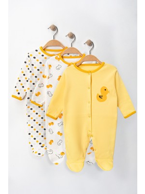 Ördek Desenli Patikli 3lü Tulum Set Yenidoğan Kıyafet Seti 3-6-9 Ay