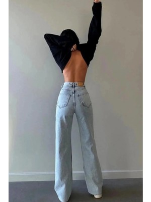 Kot Modası Christian 90's Buz Mavi Palazzo Salaş Paça Süper Yüksek Bel Jean Pantolon