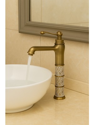 Emfa Aksesuar Porselen Antik Vintage Çanak Lavabo Bataryası - Modern Tasarım Antik Lavabo Bataryası