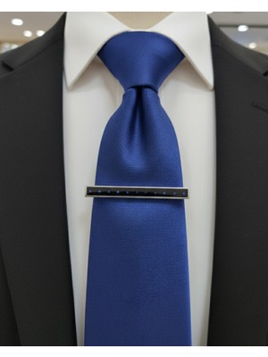 Gümüş Lacivert Taşlı Lüx Kravat Maşası & Iğnesi