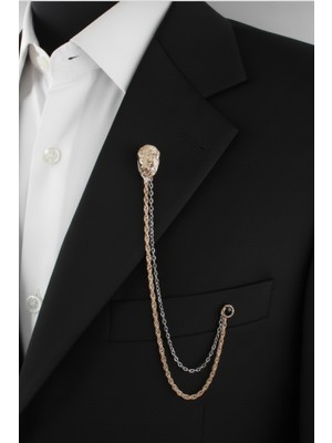 Gold Renk Aslan Ceket & Damatlık & Blazer Zincirli Yaka Aksesuarı