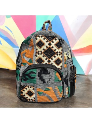Qulothes Etnik Desen Işlemeli Özel Dokuma Sırt Çantası
