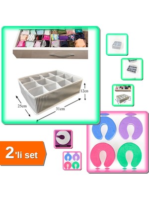 Hereveoyuncak 12 Bölmeli Pratik Çekmece Düzenleyici + 1 Adet Kapı Durdurucu Sünger Stoper - 2li Set P2Z6M4