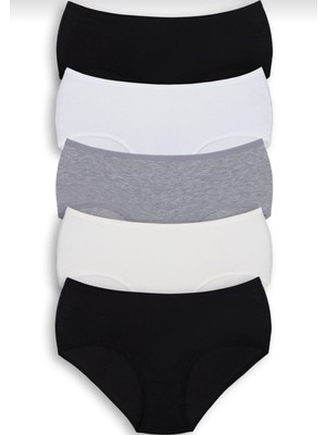 Qulothes %100 Pamuk 5'li Paket  Karışık Yüksek Bel  Ribana Kumaş Kadın Külot