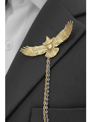 Gold Renk Kartal Ceket & Damatlık & Blazer Zincirli Yaka Aksesuarı
