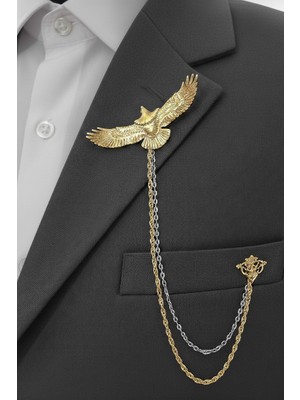 Gold Renk Kartal Ceket & Damatlık & Blazer Zincirli Yaka Aksesuarı