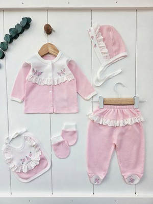 Baharda Nova %100 Pamuk Kız Bebek Yeni Doğan 5’li Hastane Çıkış Seti / Zıbın / Mevlüt Set