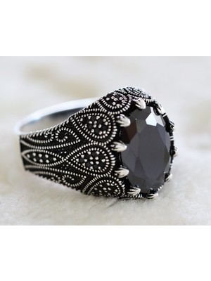 Canka Siyah Taşlı 925 Ayar Gümüş Erkek Yüzük