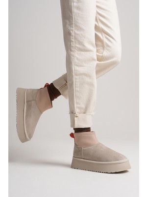 Roof Atelier Nadia Bej Süet İçi Kürklü Streç Bilek Kadın Bot