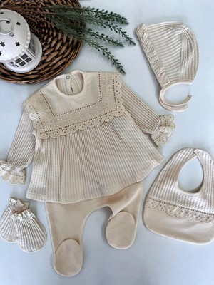 Baharda Nova %100 Pamuk Kız Bebek Yeni Doğan 5’li Hastane Çıkış Seti / Zıbın / Mevlüt Set