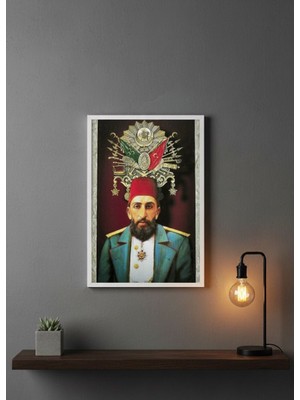 Sultan Iı. Abdülhamid Han Portreli Beyaz Çerçeveli Dekoratif Duvar Tablosu
