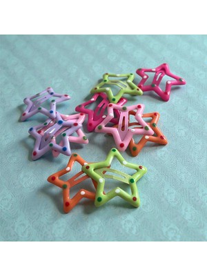 Kız Çocuk Yıldızlı Minik Renkli Çıtçıtlı Toka 10 Adet