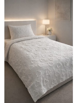 Miar Tek Kişilik Yatak Örtüsü Takımı 1 Adet Yastık Kılıfı Kalpli Desen Yumuşak Doku 180 x 260