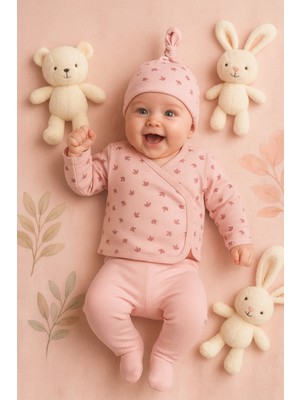 Ozz Baby Yenidoğan Kız Bebek 0-3 Ay Sade ve Şık 5li Hastane Çıkışı Zıbın Seti(Kutulu Ürün;hediyelik)