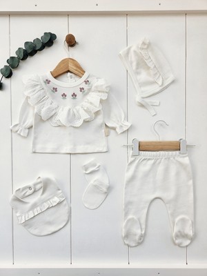 Baharda Nova %100 Pamuk Kız Bebek Yeni Doğan 5’li Hastane Çıkış Seti / Zıbın / Mevlüt Set