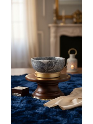 Montdekor El Yapımı Mermer Taşlı Bronz Ayaklı Kase