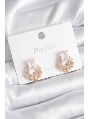 Epilons Pirinç Gold Renk Zirkon Taşlı Kadın Küpe - TJ-BKP8393