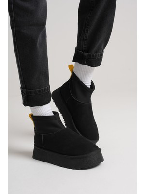 Roof Atelier Nadia Siyah Süet İçi Kürklü Streç Bilek Kadın Bot