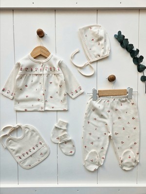 Baharda Nova %100 Pamuk Kız Bebek Yeni Doğan 5’li Hastane Çıkış Seti / Zıbın / Mevlüt Set