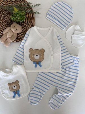 Baharda Nova %100 Pamuk Erkek Bebek Yenidoğan 5'li Hastane Çıkış Seti / Mevlit / 0-3 Ay Zıbın Set