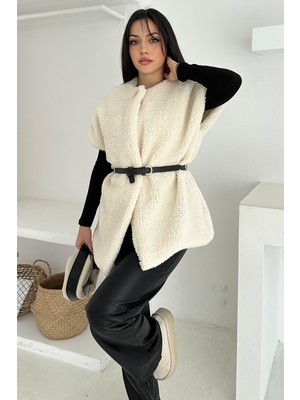 Noa Noa Kadın Kemerli Peluş Yelek – Sıcak & Yapılandırılmış Kış Stili