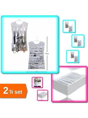 Hereveoyuncak Çift Taraflı Siyah Çizgili Elbise Organizeri + 8 Bölmeli Xl Çekmece Düzenleyici - 2li Set L3A1Q8