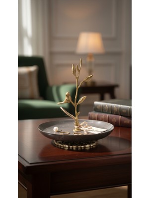 Montdekor El Yapımı Mermer Taşlı Bronz Desenli Tabak (20x20x20 cm)