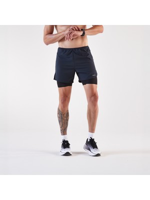 Decathlon Kiprun Erkek 2'si 1 Arada Koşu Şortu - Siyah - Kıprun Run 500 Confort