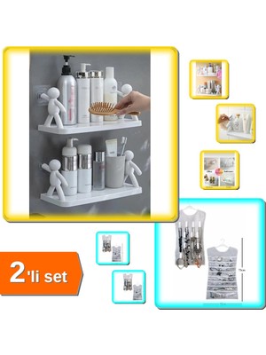 Hereveoyuncak 2 Adet Mutfak Banyo Baharatlık Yapışkanlı Raf + Çift Taraflı Elbise Şeklinde Takı - 2li Set D0X4Z5