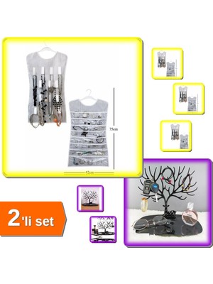 Hereveoyuncak Siyah Çizgili Elbise Çift Taraflı Takı Organizer + Siyah Geyik Yüzük Kolye Düzenleyici - 2li Set P7M