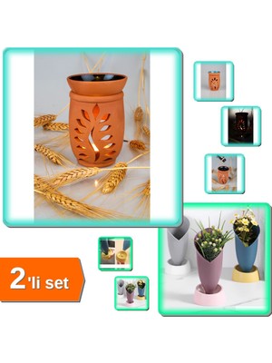 Hereveoyuncak Yaprak Model Buhurdanlık Tütsülük + Lale Vazo 2li Set - Zarif Ev Dekoru Hediye Seçeneği G7H8I9