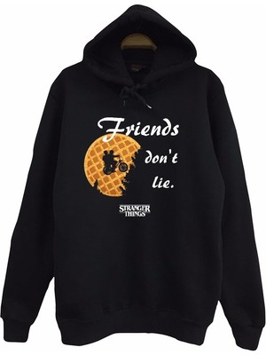 The Fame Stranger Things, Friends Don't Lie, Baskılı Unisex, Pamuklu Kapüşonlu Sweatshirt Hoodie