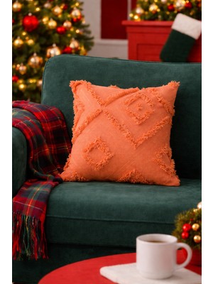 Halımax Cloud Peluş Kabartmalı Dekoratif Turuncu Kırlent Kılıfı Yıkanabilir Tasarım Kılıf 43X43 1 Adet