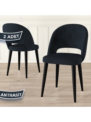 Canisa Pane Serisi 2 Adet Mutfak Sandalyesi Babyface Kumaş Siyah Ayak