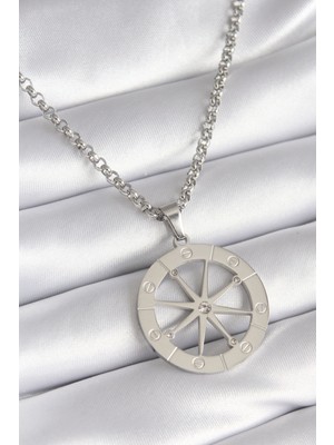 Epilons 316L Çelik Gümüş Renk Zirkon Taşlı Rüya Kapanı Model İşeme Detay Kadın Kolye - TJ-BKO8267