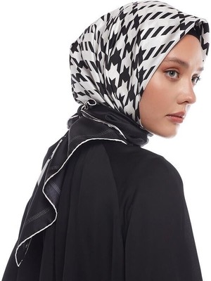 İpekevi Ipekevi Twill Ipek Eşarp - Kazayağı Ekose Desenli - Siyah Beyaz