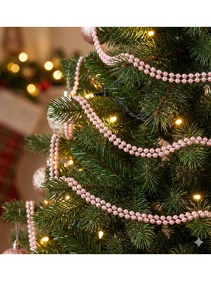Dodomar 23 Metre – Yılbaşı Inci Çift Katlı Ipe Dizili Pembe 4mm Boncuk Çam Ağacı Süsü