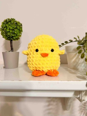 Patiska Tasarım El Yapımı Kadife Ip Amigurumi Civciv Oyuncak 11 cm – Dekoratif Mini Peluş | Bebek & Çocuk Odası Süsü