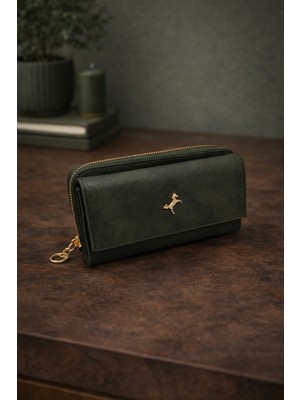 Lorevie Kadın Siyah Fermuarlı Uzun Cüzdan Gold Aksesuarlı Şık Günlük Cüzdan