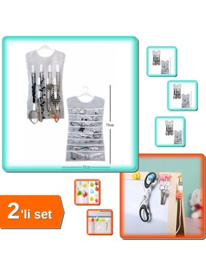 Hereveoyuncak Siyah Çizgili Elbise Şeklinde Takı Organizer + 10 Adet Renkli Kablo Düzenleyici Klips - 2li Set X4N4