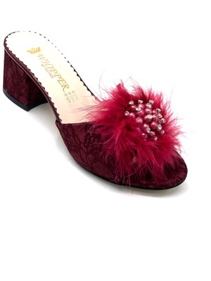 Kindep Kadın Dantel Taşlı Ayakkabı Bordo