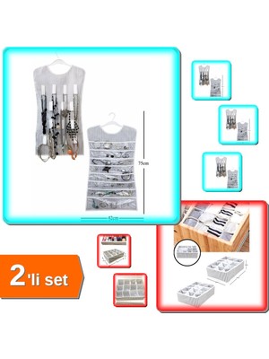 Hereveoyuncak Siyah Çizgili Elbise Şeklinde Takı Organizeri + 12 Bölmeli Çekmece Düzenleyici - 2li Set R6F6X9